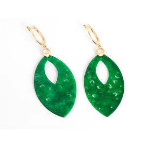 Amazing 18k Yellow Gold Jade and Diamond Dangle Earrings