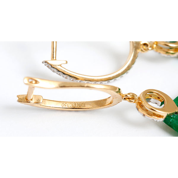 Amazing 18k Yellow Gold Jade and Diamond Dangle Earrings