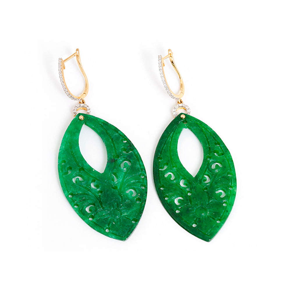 Amazing 18k Yellow Gold Jade and Diamond Dangle Earrings