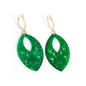 Amazing 18k Yellow Gold Jade and Diamond Dangle Earrings