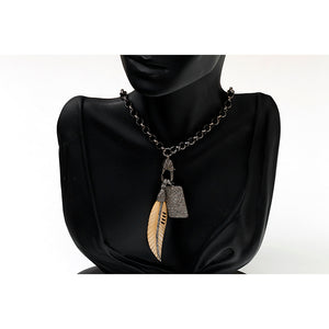 Amazing Stainless Steel, Bone, and Black Diamond Necklace