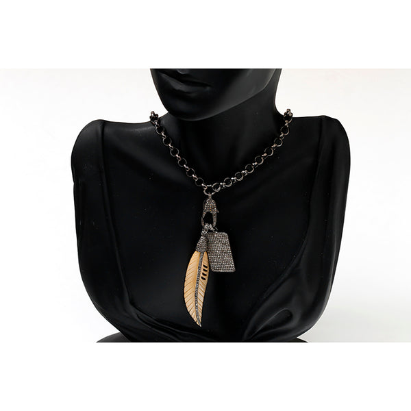 Amazing Stainless Steel, Bone, and Black Diamond Necklace