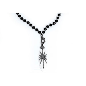 Sterling Silver, Black Diamond, & Wooden Beaded Necklace