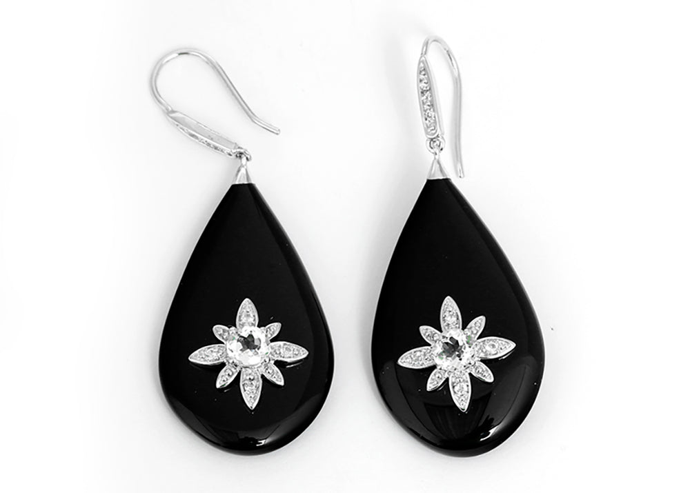 Miriam Salat Starbust Black Resin and Topaz Drop Earrings