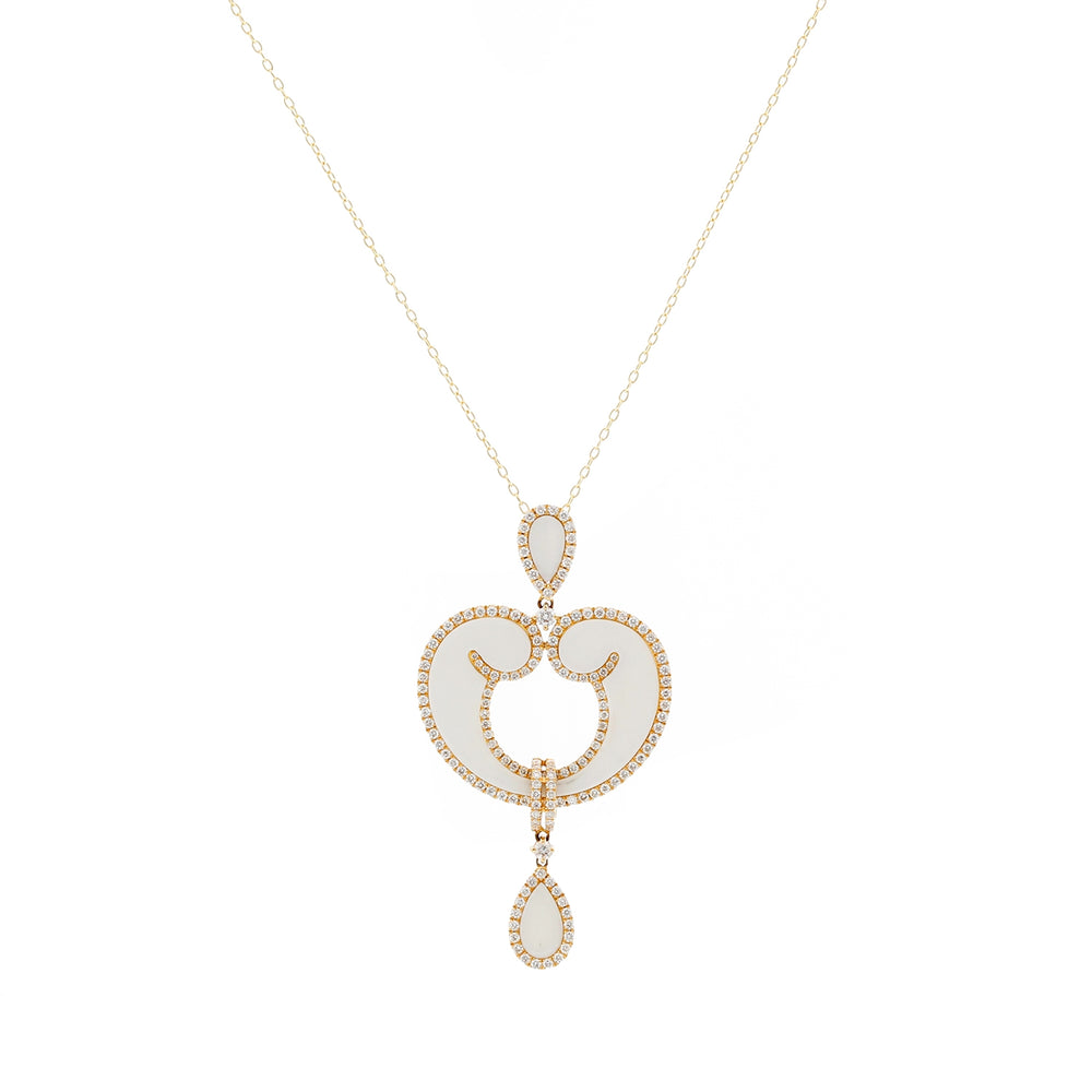 Stunning White Onyx and Diamond Yellow Gold Necklace