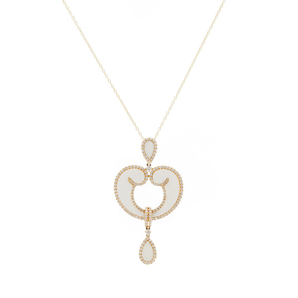 Stunning White Onyx and Diamond Yellow Gold Necklace