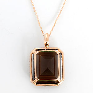 Emerald Cut Smoky Quartz, Diamond, and Rose Gold Necklace