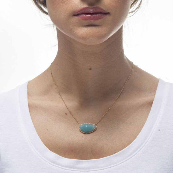 Amazing 14k Yellow Gold Diamond and Amazonite Necklace
