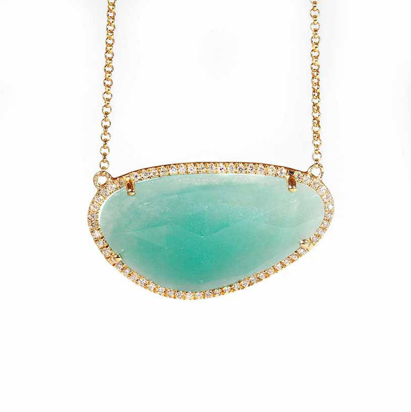 Amazing 14k Yellow Gold Diamond and Amazonite Necklace