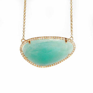 Amazing 14k Yellow Gold Diamond and Amazonite Necklace