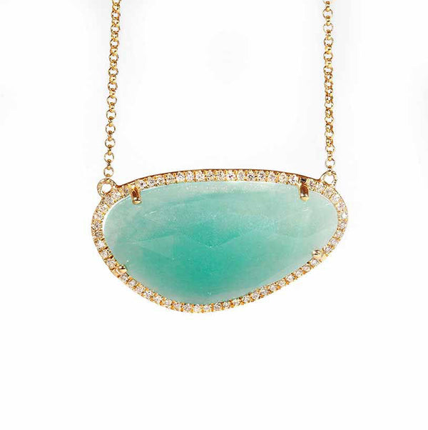 Amazing 14k Yellow Gold Diamond and Amazonite Necklace