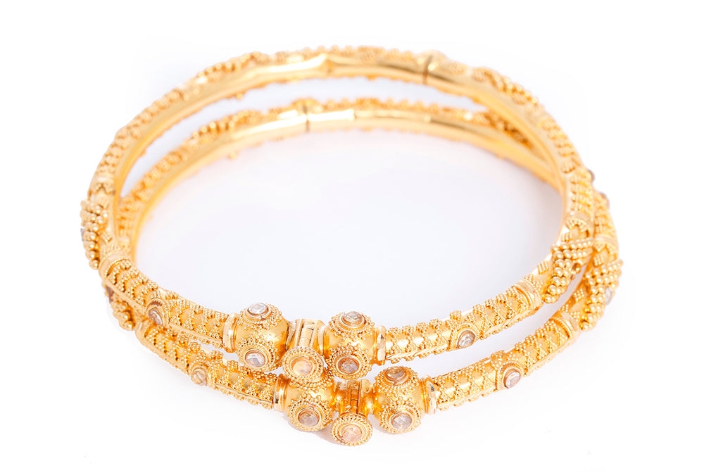 Bohemian 22k Yellow Gold and Gemstone Bangle Set