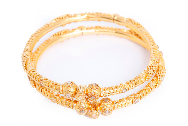 Bohemian 22k Yellow Gold and Gemstone Bangle Set