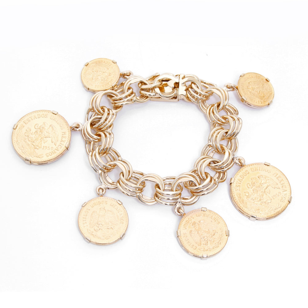 18K Yellow Gold Charm Mexican Coin Bracelet