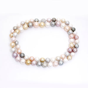 South Sea Multicolor Pearl Necklace with Diamond Clasp 33 inches