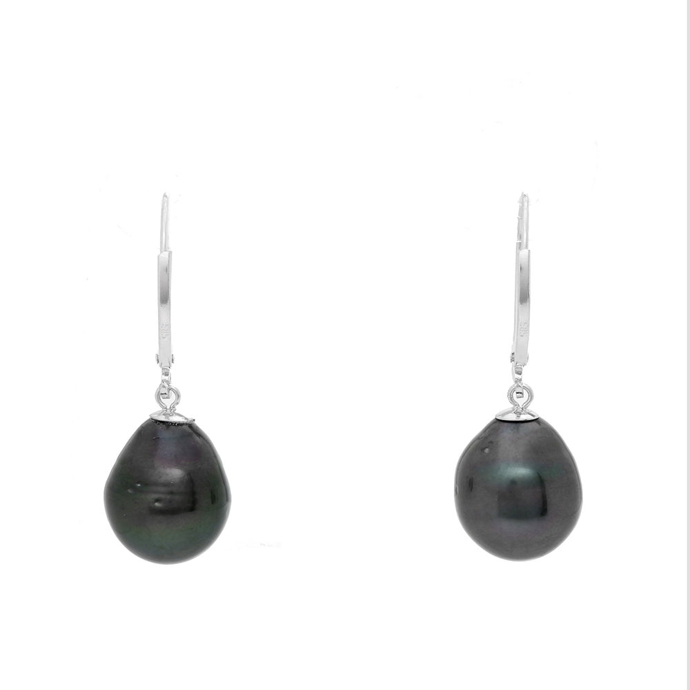 14K White Gold Tahitian Pearl Drop Earrings 6 grams