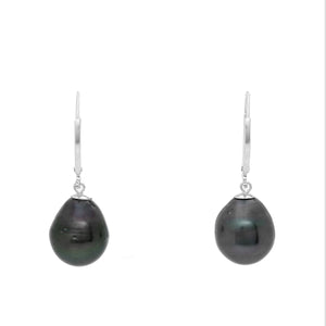 14K White Gold Tahitian Pearl Drop Earrings 6 grams