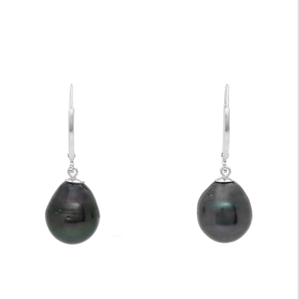 14K White Gold Tahitian Pearl Drop Earrings 6 grams