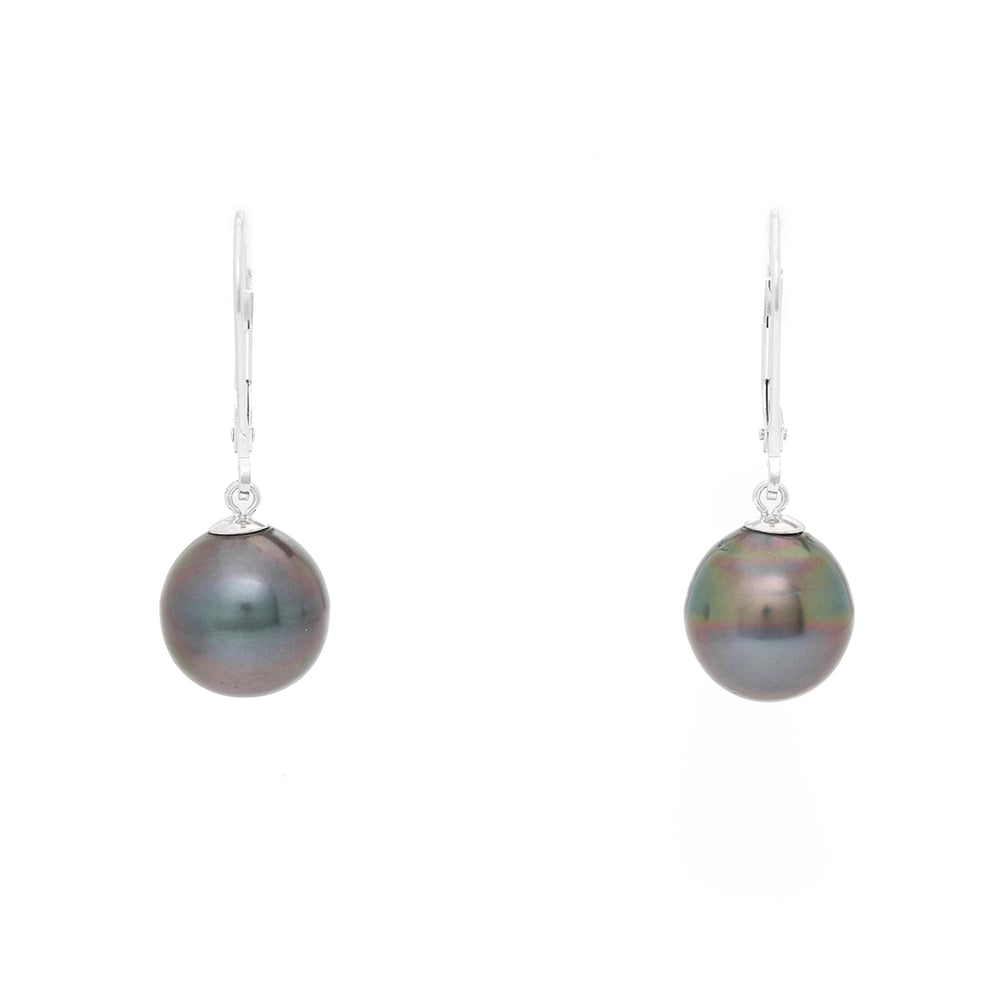 14K White Gold Tahitian Pearl Drop Earrings  5.1 grams