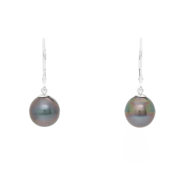 14K White Gold Tahitian Pearl Drop Earrings  5.1 grams