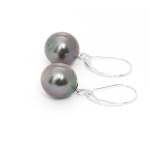 14K White Gold Tahitian Pearl Drop Earrings  5.1 grams