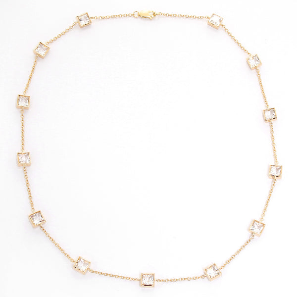 14K Yellow Gold White Topaz Yard Diamond by a Yard Necklace