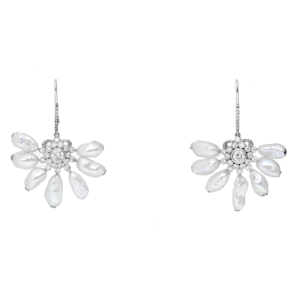 14K White Gold Pearl and Diamond Earrings