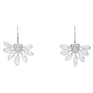 14K White Gold Pearl and Diamond Earrings