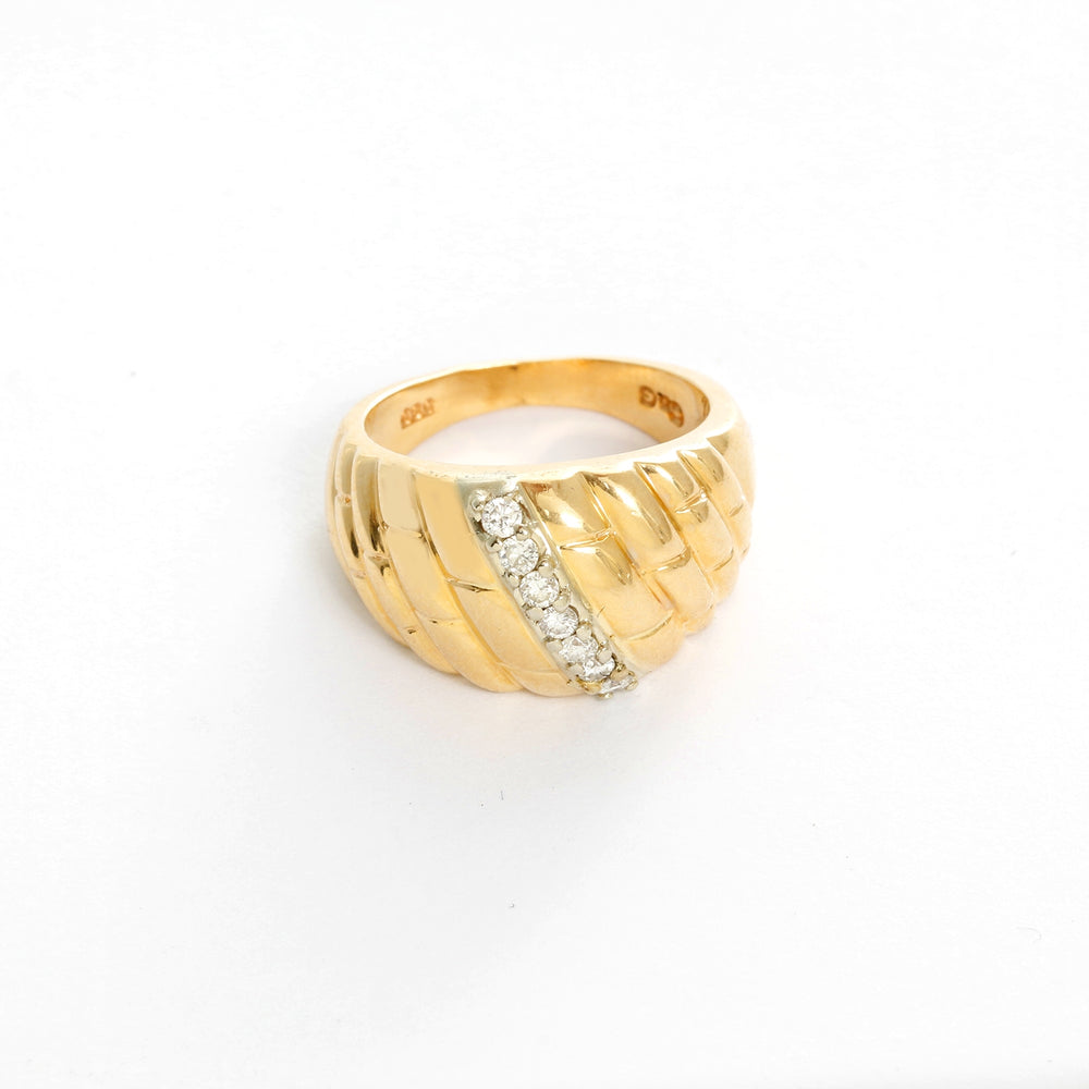 Beautiful 14K Yellow Gold and Diamond Dome Ring