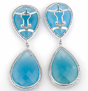 18K White Gold Blue Agate & Diamond Pear Shaped Earrings