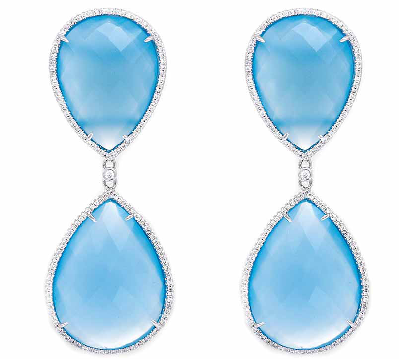 18K White Gold Blue Agate & Diamond Pear Shaped Earrings