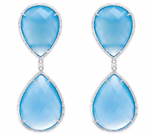 18K White Gold Blue Agate & Diamond Pear Shaped Earrings