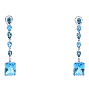 18K White Gold Blue Topaz Dangling Earrings