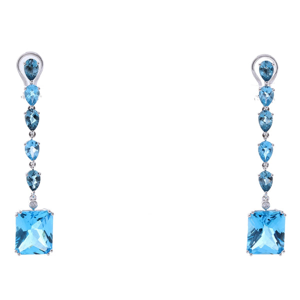 18K White Gold Blue Topaz Dangling Earrings