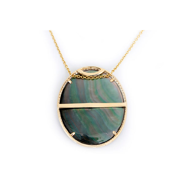 14k Yellow Gold Mother-of-Pearl and Diamond Necklace