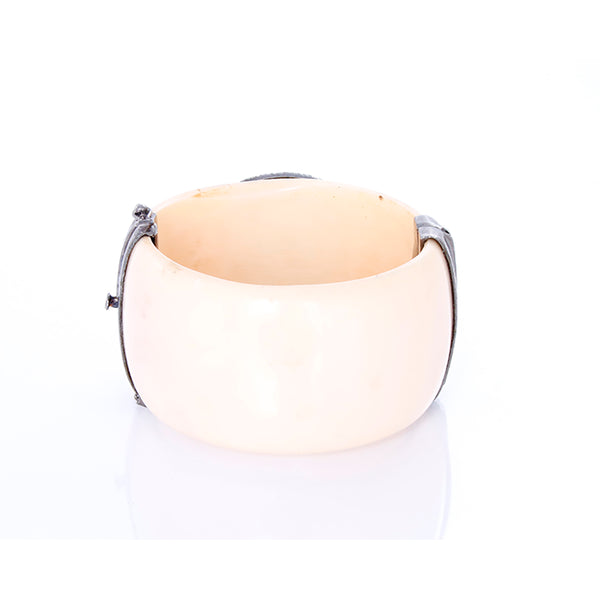 Boho Black Diamond, Ruby, and Bakelite Cuff Bracelet