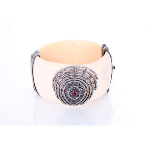 Boho Black Diamond, Ruby, and Bakelite Cuff Bracelet