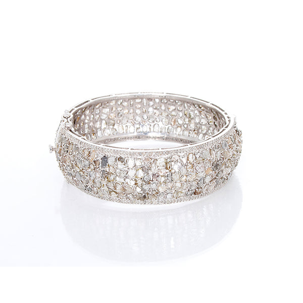 Bohemian Sterling Silver and Natural White Diamond Slice Cuff Bracelet