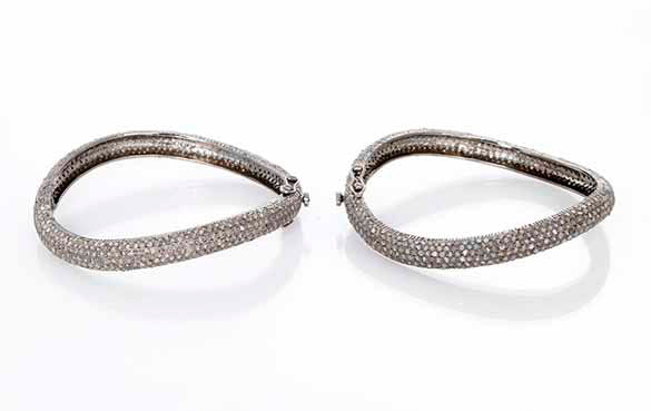 Bohemian Black Diamond and Sterling Silver Bangle Set