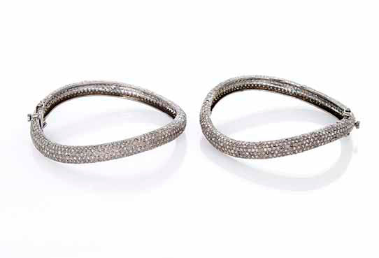 Bohemian Black Diamond and Sterling Silver Bangle Set