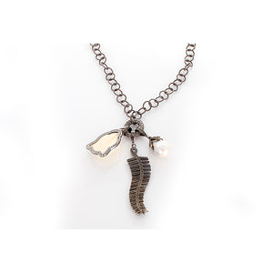 Amazing Sterling Silver, Black Diamond, and Oxen Bone Buddha Necklace