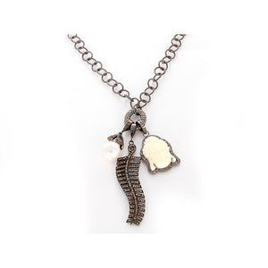 Amazing Sterling Silver, Black Diamond, and Oxen Bone Buddha Necklace