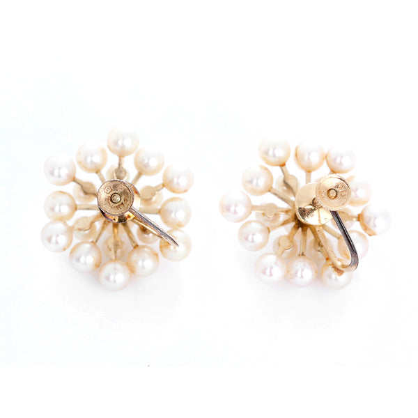 Vintage 14k Yellow Gold and Pearl Non-Pierced Earrings