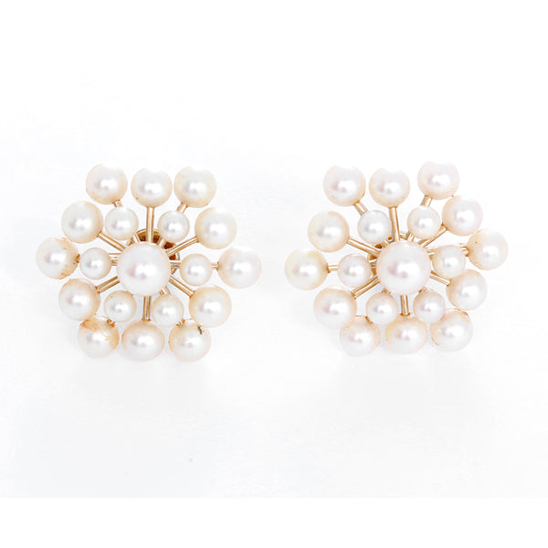 Vintage 14k Yellow Gold and Pearl Non-Pierced Earrings