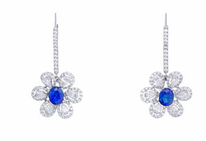 18k White Gold, Sapphire, & Diamond Dangle/Drop Earrings
