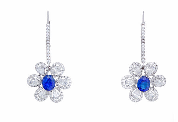 18k White Gold, Sapphire, & Diamond Dangle/Drop Earrings