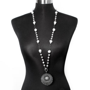 Freshwater Pearl, & Diamond Sunburst Pendant Necklace