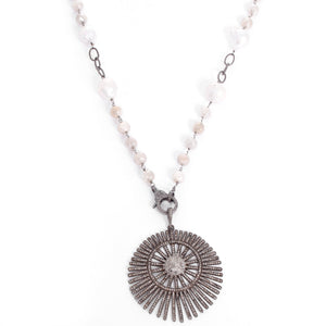 Freshwater Pearl, & Diamond Sunburst Pendant Necklace