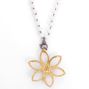 White Agate and Moonstone Starburst Pendant Necklace