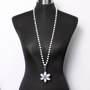 White Agate and Moonstone Starburst Pendant Necklace